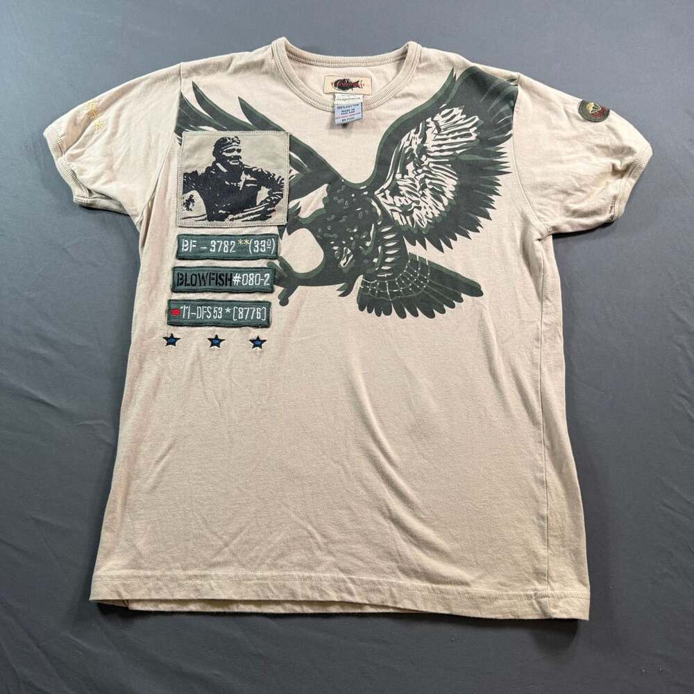 Blowfish London Vintage Graphic T-Shirt Beige Military Eagle Print Size 1